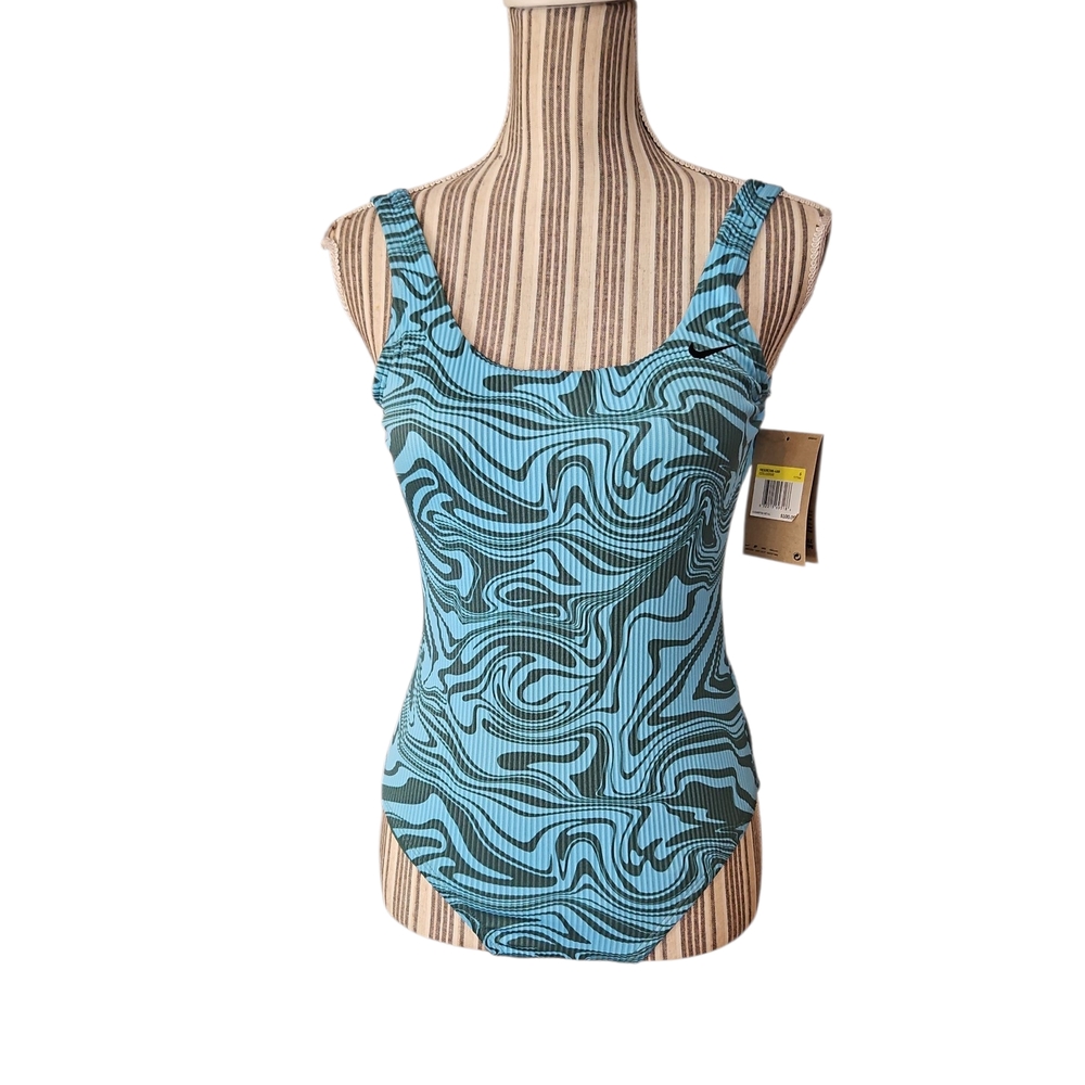 Nike Swim Move To Zero Woman Green Blue Swirl U Back One Piece Swimsuit Size S